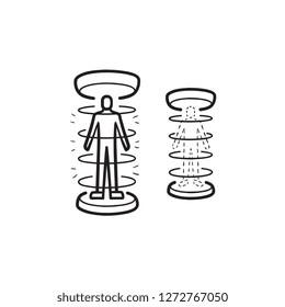 Human teleportation hand drawn outline doodle icon. Future technology, human teleportation research concept. Vector sketch illustration for print, web, mobile and infographics on white background.