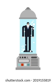 Human teleportation. Technology of transferring person in space. Future technologies concept. Teleportation capsule