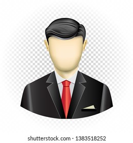 Human template businessman with no face isolated on transparent background. Easy to insert any face from photo or draw emotion. Oval user icon for social networks