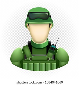 Human template soldier with no face isolated on transparent background. Easy to insert any face from photo or draw emotion. Oval army user icon for social networks