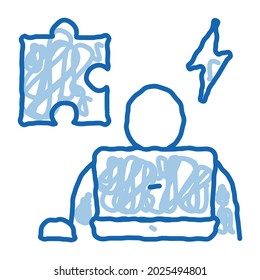 vector de icono de esbozo de software de pruebas humanas. Señal de software de prueba de humanos de la línea de doodle azul dibujada a mano. ilustración de símbolo aislado