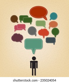  human and text balloon Vector speech bubble icons on vintage style 