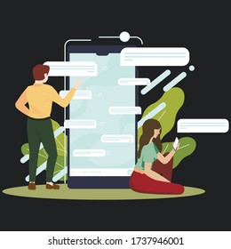 Human  texting message. Online chatting. Colorful illustration for web