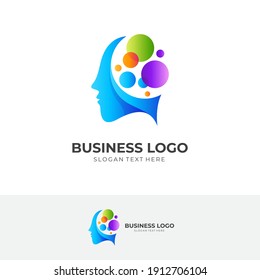 human think logo, human and brain, combination logo with 3d colorful style