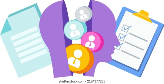 Human thinking. Human head with gears. Interaction between people. Communication and influence. Flat vector illustration