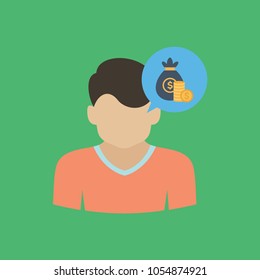 Human thinking money icon