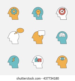 Human thinking process color line icons