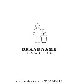 human throwing garbage logo cartoon icon design template black modern isolated vector illustration