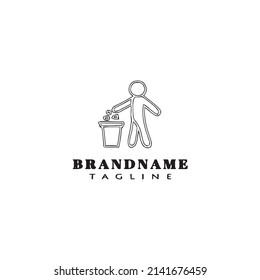 human throwing garbage logo cartoon icon design template black modern isolated vector illustration