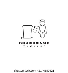 human throwing garbage logo cartoon icon template black modern isolated vector illustration