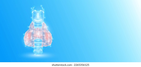 Human thyroid gland anatomy form line triangle connecting on blue background. Futuristic glowing organ hologram translucent white and copy space for text. Medical anatomical concept. Modern design. - Shutterstock ID 2265356125