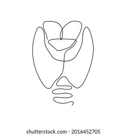 Human thyroid gland one line art. Continuous line drawing of human, internal, organs, thyroid gland, trachea, larynx, thyroid cartilage, laryngeal muscles.