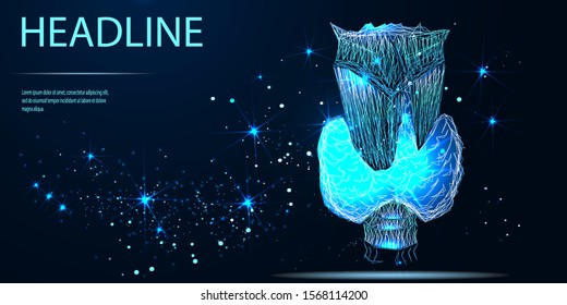 Human thyroid gland. Vector low poly wireframe. Futuristic medicine research therapy health analysis laboratory illustration. Headline