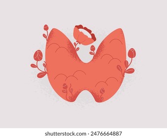 Human thyroid in healthy condition. Good endocrine function. Lifestyle, eat and therapy balance for glandular disease prevention. Creativity vector illustration