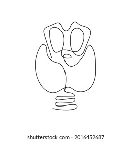 Human thyroid one line art. Continuous line drawing of human, internal, organs, thyroid gland, trachea, larynx, thyroid cartilage, laryngeal muscles.