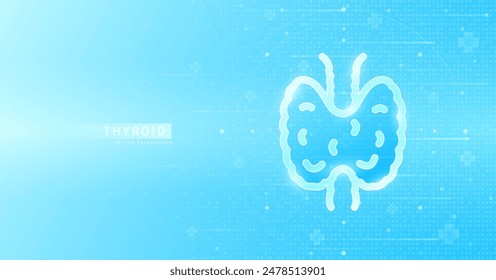 Human thyroid outline glowing on blue background futuristic. Used for designing medical health care advertisements. Banner vector EPS10.