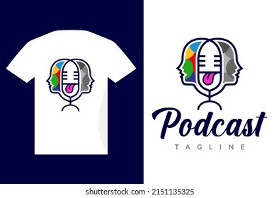 Human Tongue Microphone Podcast Logo design vector icon symbol illustration. Colorful human and general human attach with microphone with a tongue looks creative and interesting, perfect for brand!