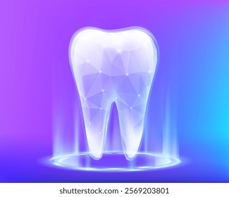 Human tooth close-up in polygonal style. Dental whitening. Vector illustration