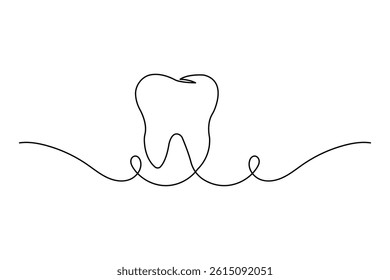 Human Tooth continuous one line art drawing of isolated flat vector style