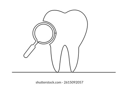Human Tooth continuous one line art drawing of isolated flat vector style