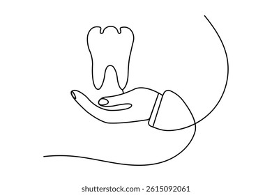 Human Tooth continuous one line art drawing of isolated flat vector style