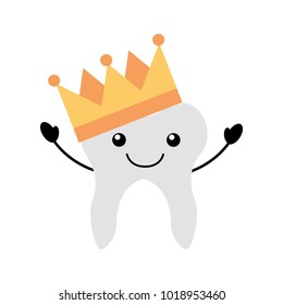 Human tooth with crown kawaii character