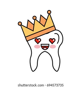 Human tooth with crown kawaii character