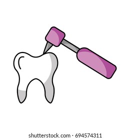 Human tooth with dental drill