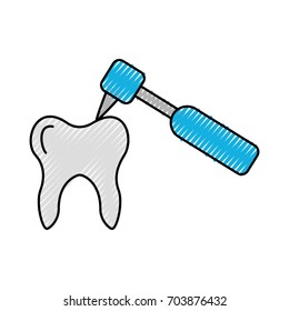 Human tooth with dental drill