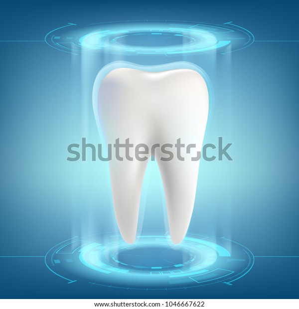人間の歯 歯科用インプラント デジタルhudインフォグラフィックス 未来的な背景 ホワイトニングと治療 ベクターイラスト のベクター画像素材 ロイヤリティフリー