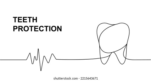 Diente humano con pulso cardíaco de una línea de dibujo continuo. Ilustración continua de una línea de órgano humano. Ilustración lineal minimalista del vector.