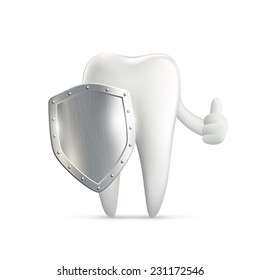 human tooth holding metal shield