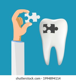 Human tooth with a hole caries. Tooth filling. Vector illustration