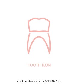 Human tooth icon. Beautiful vector illustration in pink colour isolated on a white background. Medicine, healthcare, stomatology and childhood concept.