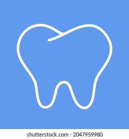 Human tooth icon on blue background, hand drawn tooth stroke, dental vector illustration