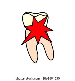 Icono de diente humano, dolor, dolor de dientes, ilustración plana vectorial.