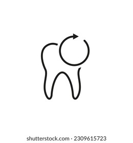 Human tooth icon with round arrow. Symbol of full cycle dental treatment.
