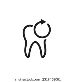 Icono de diente humano con flecha redonda. Símbolo de tratamiento dental de ciclo completo.
