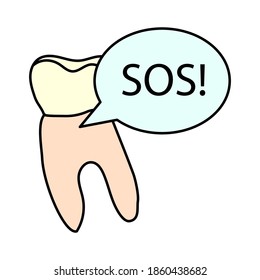 Human tooth icon, sos, speech bubble, vector flat illustration.