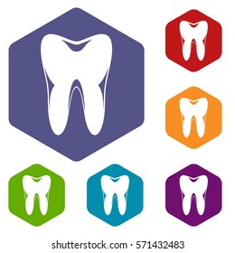 Human tooth icons set rhombus in different colors isolated on white background