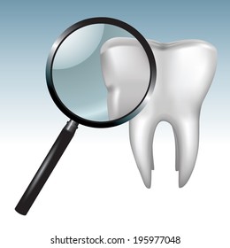 Human tooth and magnifying glass. Vector illustration