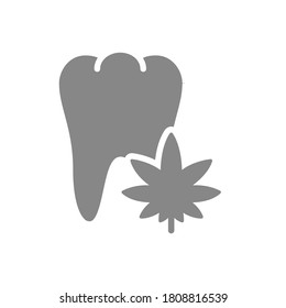 Human tooth with marijuana gray icon. Anesthesia symbol