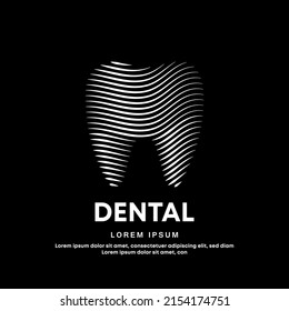 Human tooth medical structure. simple line art dental logo design vector illustration on dark background. Dentistry clinic logo vector template suitable for organization, company, or community. EPS 10