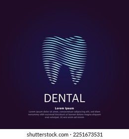 Human tooth medical structure. simple line art dental logo design vector illustration on dark background. Dentistry clinic logo vector design - EPS 10