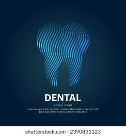 Human tooth medical structure. simple line art Teeth Vector logotype illustration on dark background. dental logo vector template suitable for organization, company, or community. EPS 10