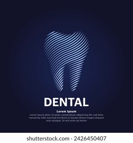 Human tooth medical structure. simple line art Teeth Vector logotype illustration on dark background. dental logo vector template suitable for organization, company, or community. EPS 10