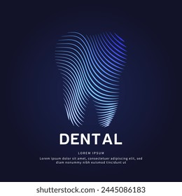 Estructura médica del diente humano. ilustración simple del logotipo del Vector de los dientes del arte de la línea en el fondo oscuro. Plantilla del Vector del logotipo dental conveniente para la organización, compañía, o comunidad. EPS 10