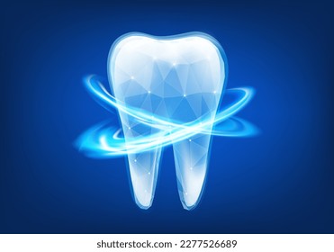 Human tooth in modern futuristic polygonal style. Dental teeth whitening. Vector low poly illustration