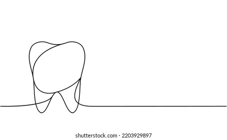 Human tooth one line continuous drawing. Human organ continuous one line illustration. Vector minimalist linear illustration.