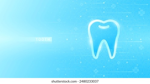 Human tooth outline glowing on blue background futuristic. Used for designing medical health care advertisements. Banner vector EPS10.
